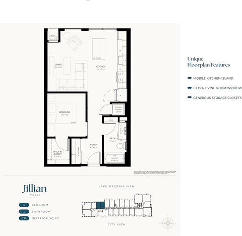 Floor plan for studio, 1 bath, 636 sqft